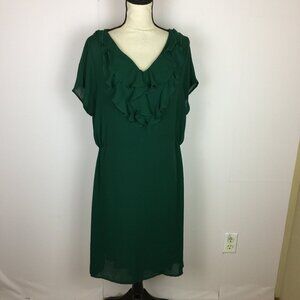 Land's End A-line Dress Size 14 Womans Green Short Sleeve V-neck Ruffle Layered